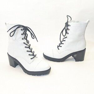 🤍 Marc Fisher Size 8.5 Women's Leather White Heeled Lace Up and Zip Up Boots 🤍